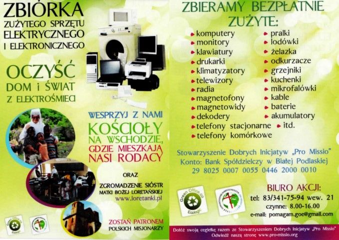 Zbiórka elektrośmieci na cele misyjne